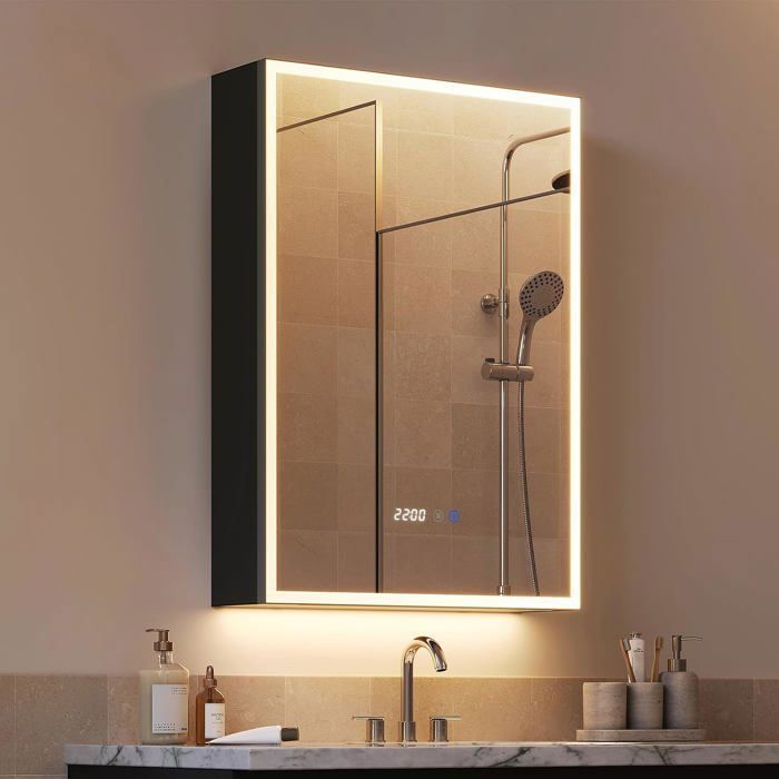 Armoire de salle de bain avec miroir LED et Rangement - WOLTU - 50×14×70 cm - Fonction anti-buée - Étagères réglables