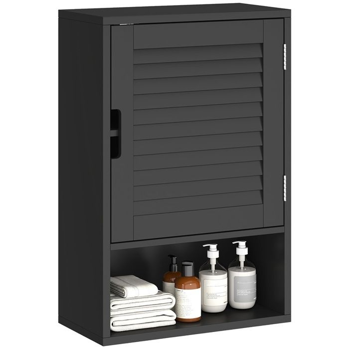 Meuble de salle de bain mural avec étagère réglable et porte à fermeture douce 40 x 20 x 60 cm noir Meuble de salle de bain mural avec étagère réglable et porte à fermeture douce 40 x 20 x 60 cm noir