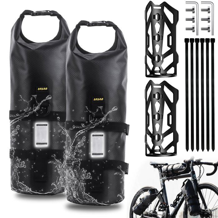 4.5L 2 Pièces Sacoche Etanche Sacoches Fourche Vélo Sac Sacoche Cadre Cadre Enroulable avec Suppt Noir(4.5l)-2 Pièces SAC DE SPORT