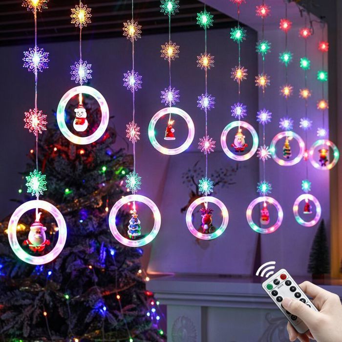 Guirlande lumineuse LED de 3 m pour lextérieur et lintérieur - Rideau lumineux de Noël avec télécommande - étanchéité IP44
