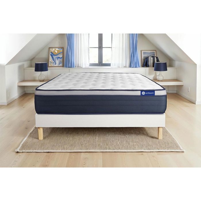 Ensemble Matelas Sommier 140x190 cm - Sommier Blanc (en kit) - Actilatex Max