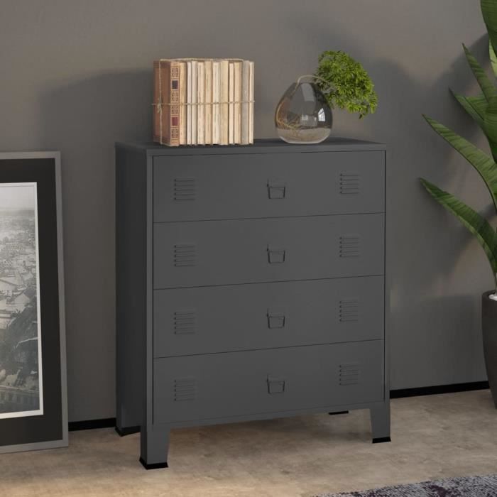 Armoire à tiroirs - AKOZON - Anthracite - Métal - 78x40x93 cm - Style Industriel