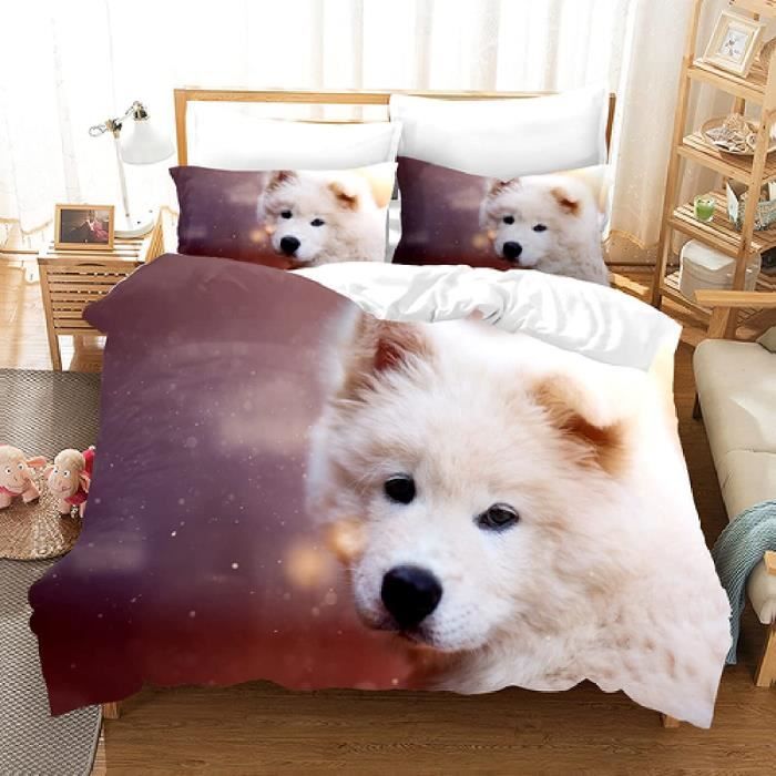 Housse de Couette Samoyède - Parure de Lit - Chien Animal Imprimé 3D - 140x200cm