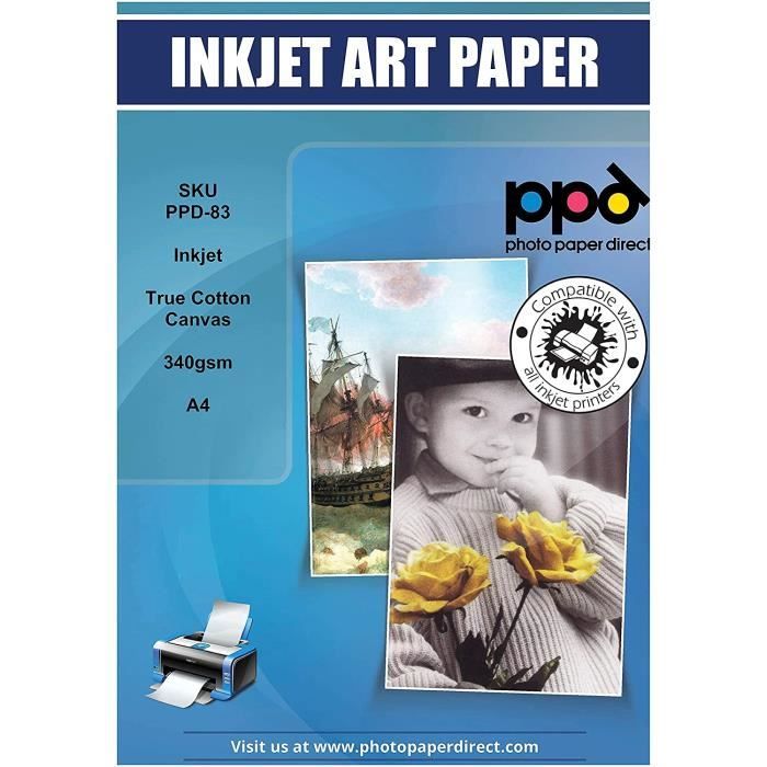 OFA Products Lot de 50 feuilles de papier jet dencre texture toile mat de qualité professionnelle Pour photographie et beaux arts A4 220 g/m²