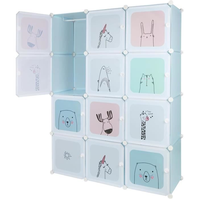 Armoire Penderie Portable Étagère De Rangement Avec 12 Casiers Cubes De Stockage Modulaire En Plastique En Metal Stable Noir Et Blanc