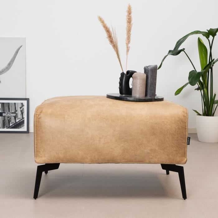 Pouf éco-cuir Vegas beige - Livin24 - Industriel - Loft - 78 cm - 1 personne