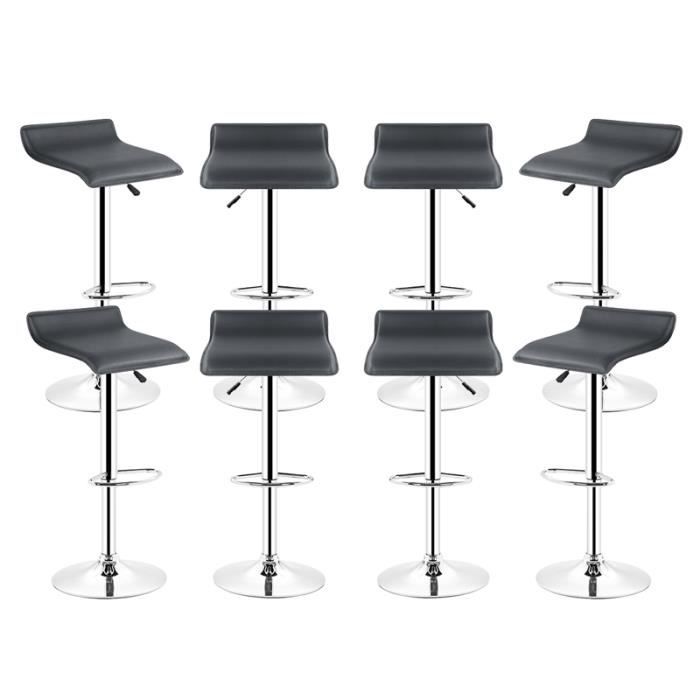 Lot de 8 tabourets de bar design Keisha en similicuir noir réglables en hauteur
