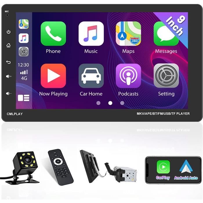 Autoradio 1 Din Carplay Android Auto avec 9