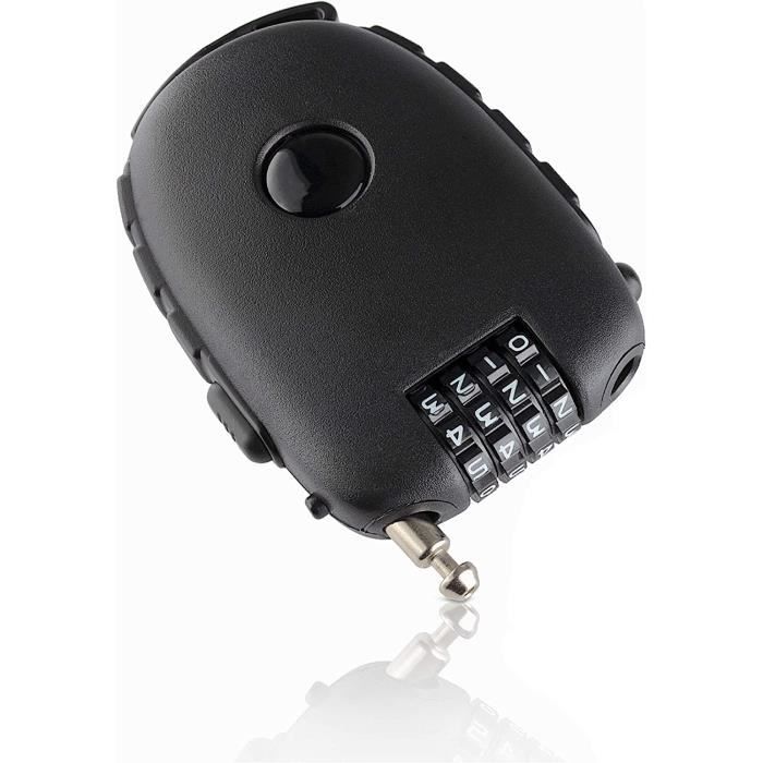 Cadenas à Combinaison Numérique - Câble Acier 90 Cm - Code 4 Chiffres Personnalisable - Léger 90 G - Noir