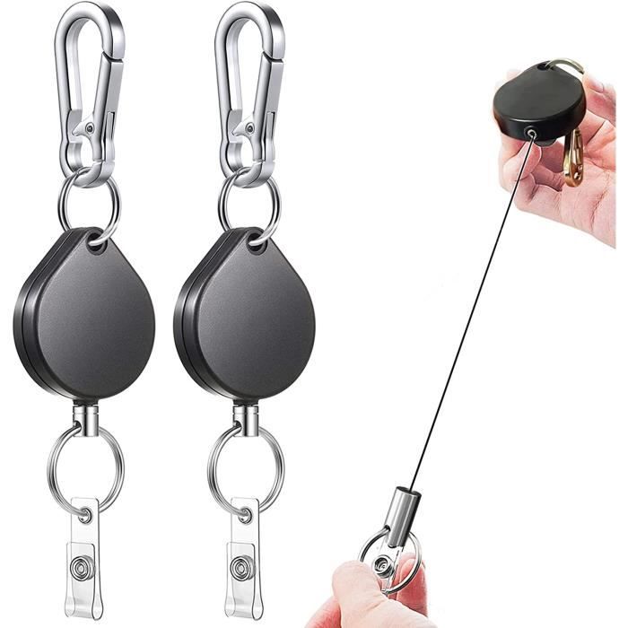 Black -Porte clés rétractable avec enrouleur, accessoire, s'attache à