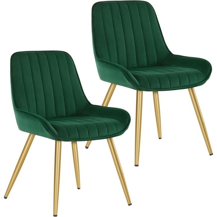 Lot de 2 Chaises de Salle à Manger avec Dossier Chaise de Salon Assise en Velours et Pieds en MétalVert foncé 0903BY-2