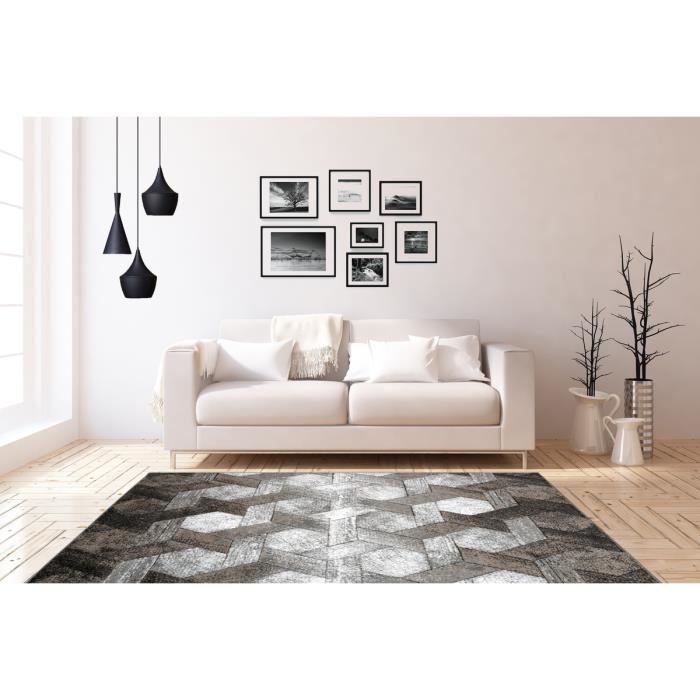 Tapis 3d Tapis Moderne Tapis Design Salon Noir Beige Gris Blanc Taupe 80cm X 150cm