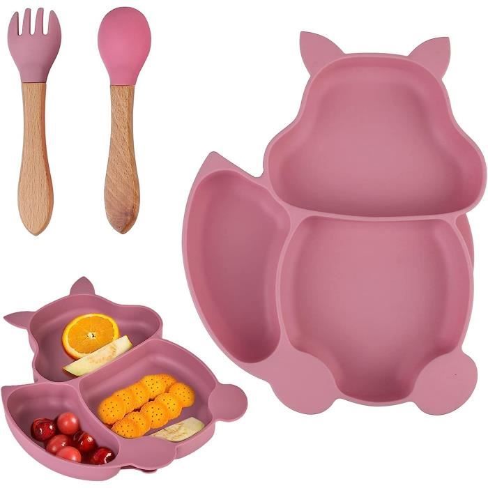 Vaisselle Bebe Set Repas Bébé Bizcasa 8 Pièces - Vaisselle Silicone Avec Ventouses - Sans BPA - Beige Vaisselle Ventouse Sans BPA