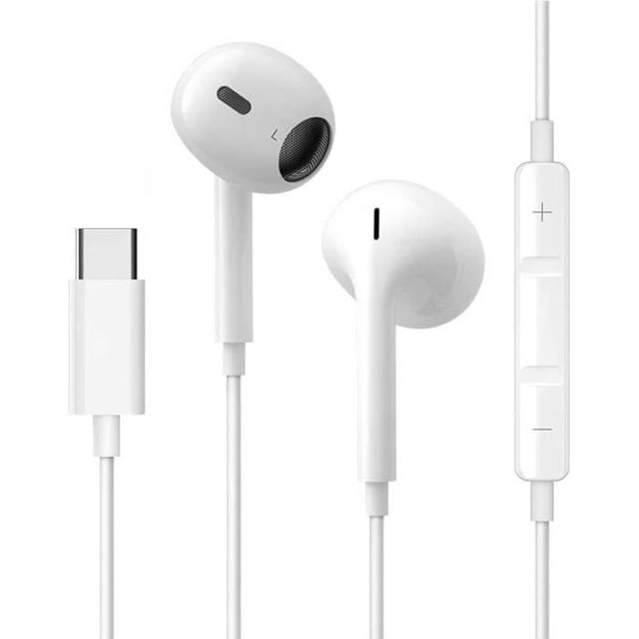 Ecouteurs Intra-Auriculaires - SNAKIOX - USB Type C - Micro Hi-Res - Contrôle du Volume - Blanc