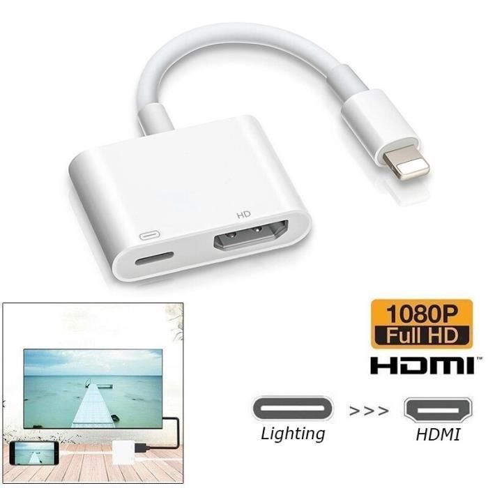 Adaptateur Lightning Vers HDMI Et AV - Pour IPhone, IPad - Affichage Écran Sur TV/Projecteur - 12