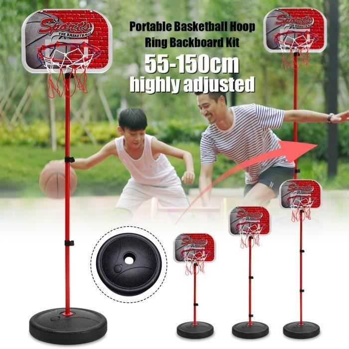 Panier De Basket Enfant 4-en-1 Réglable - Avec Football, Golf, Anneaux - Hauteur 45-60cm - Pour 1-12 Ans