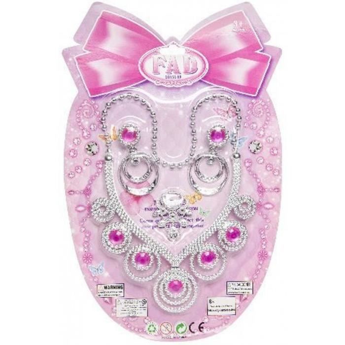 Parure De Bijoux Fantaisie Rose - Collier, Bague, Boucles D'oreille - Neuf Sans Emballage