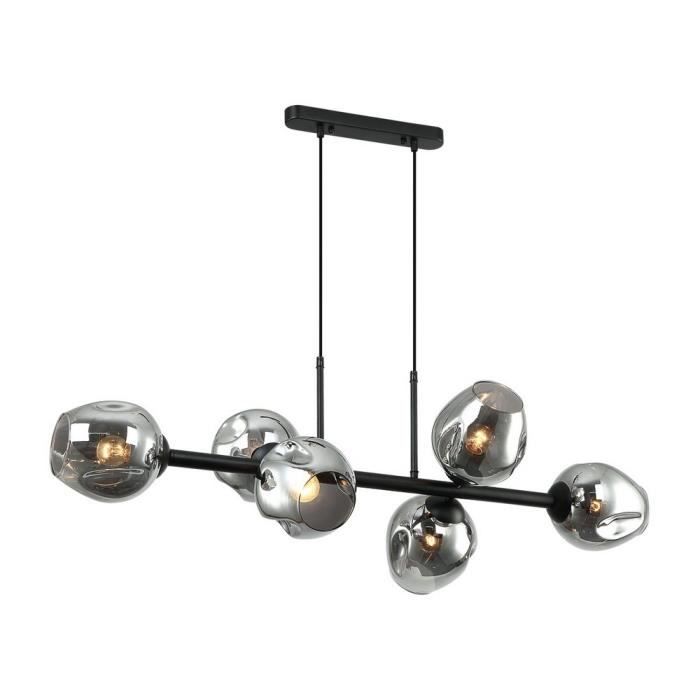 Luminaire suspendu - Italux - Borgo - 6 lumières - Noir - Abat-jour en verre fumé