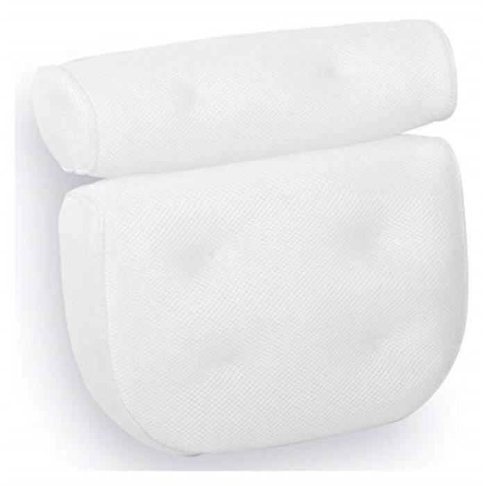 Oreiller De Bain Antidérapant à Ventouses – Mousse Souple PVC – Appui-tête Confortable Spa & Baignoire (Blanc)