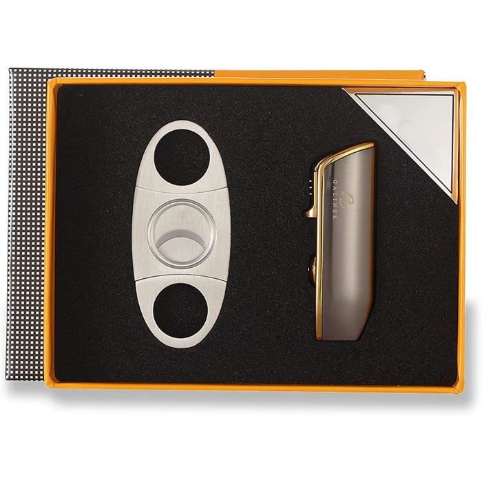 Briquet à Cigare Avec Coupe-cigare Intégré - Rechargeable, Flamme Puissante Coupe-vent, Fenêtre Niveau Gaz, Sans Gaz Inclus
