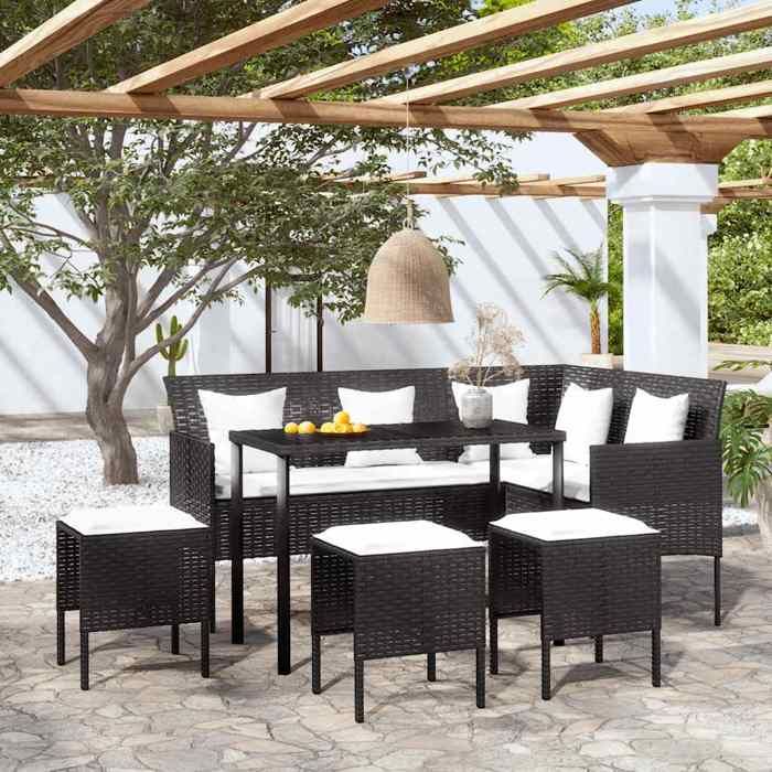 Salon de jardin 5 pièces Résine tressée avec coussins