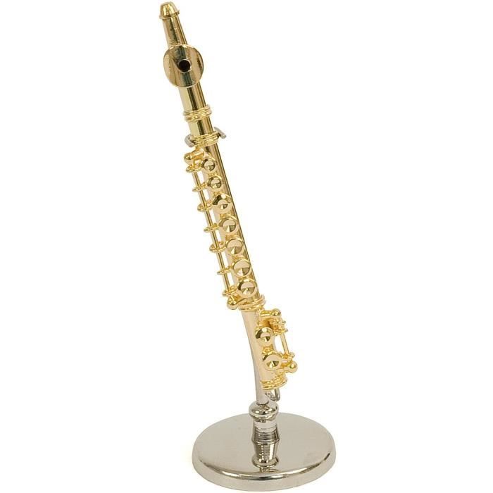 Flûte traversière miniature laiton couleur dorée objet de