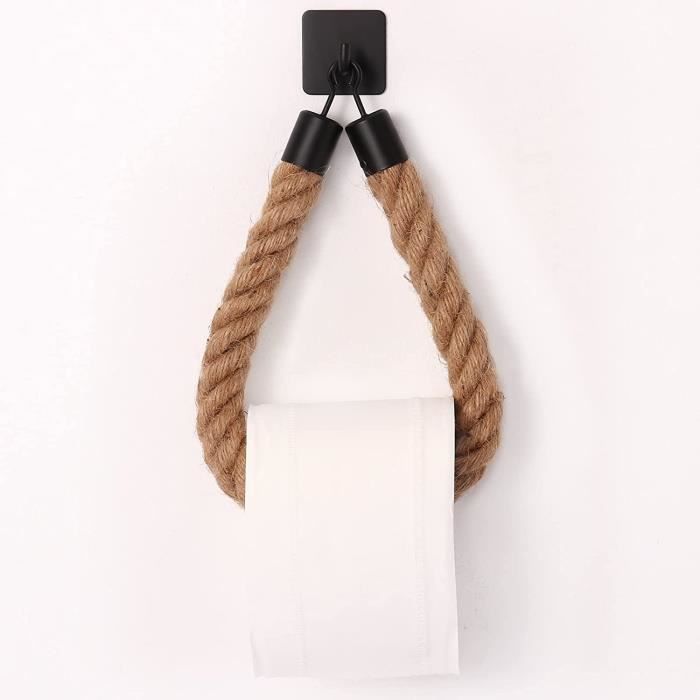 Porte-papier Toilette Mural Vintage Avec Corde De Chanvre - Noir, Style Industriel, Pour Salle De Bain Ou Cuisine