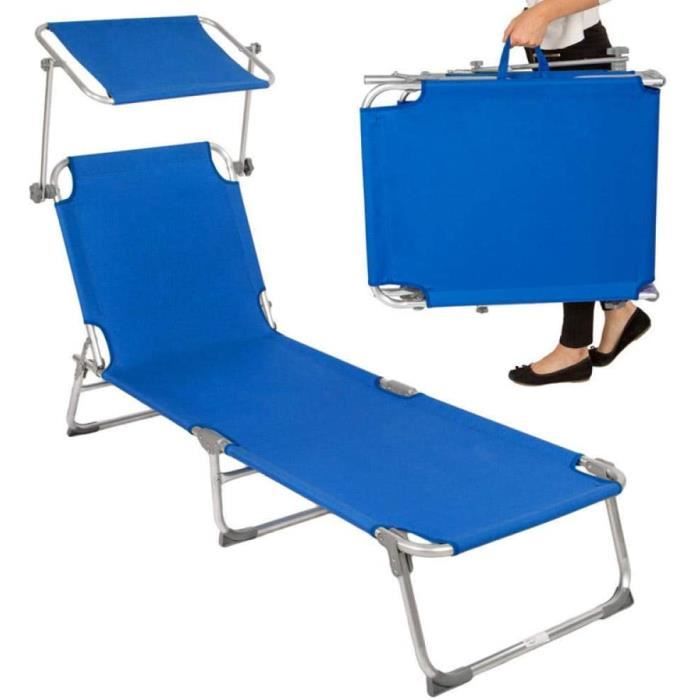 Chaise Longue de Plage Chaise Longue Pliante Auvent extérieur Chaise Longue de Camping Lit à