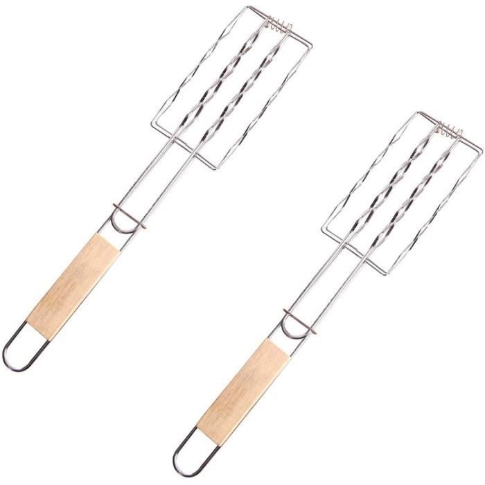Fhupoy Barbecue Fish Grill Panier BBQ Sausage Holder and Turner pour