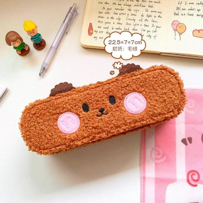 MEMOFYND Lot De 2 Trousses En Peluche, à Fermeture éclair, Sacs De Rangement Et Maquillage, Trousse Crayon, Rose/blanc, 21*9*6cm, Mignon