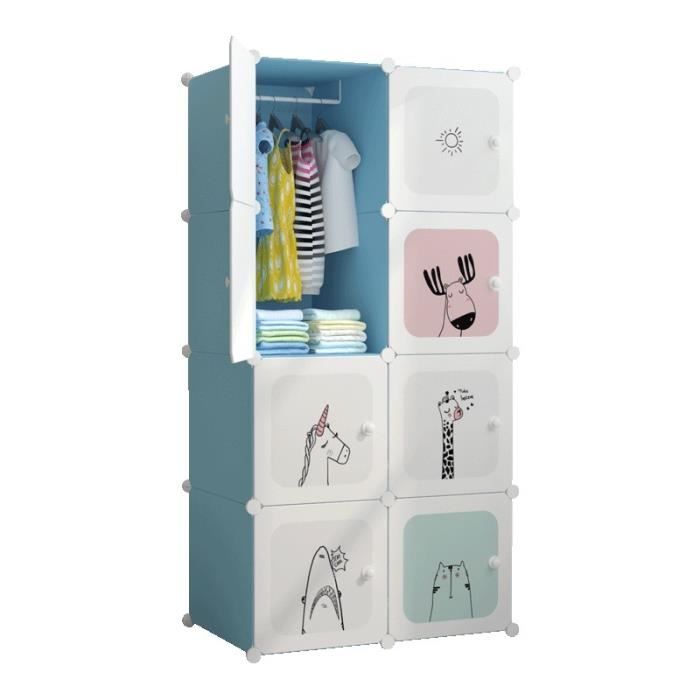 Armoire Chambre Meuble Rangement Enfant 8 Porte 1 Penderie Armoire Plastique Cartoon 75x47x147cm Bleu Cdiscount Maison