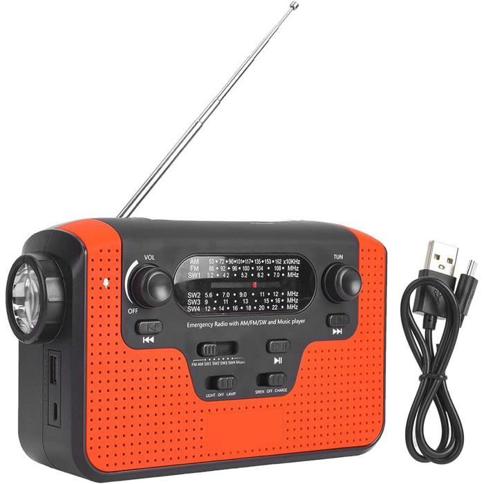Radio Solaire à Manivelle H17 – Lampe Torche 600LUX, Alarme SOS, Batterie 12000 MAh