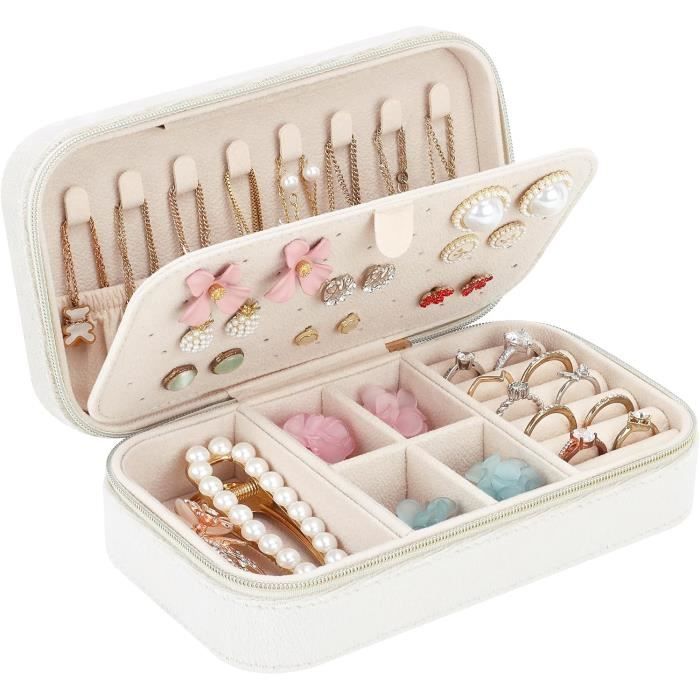 Boîte à Bijoux De Voyage 2 Couches En Velours Rose | Dimensions 18x9.5x7 Cm | Organisateur Pour Bagues, Colliers, Boucles D'oreilles