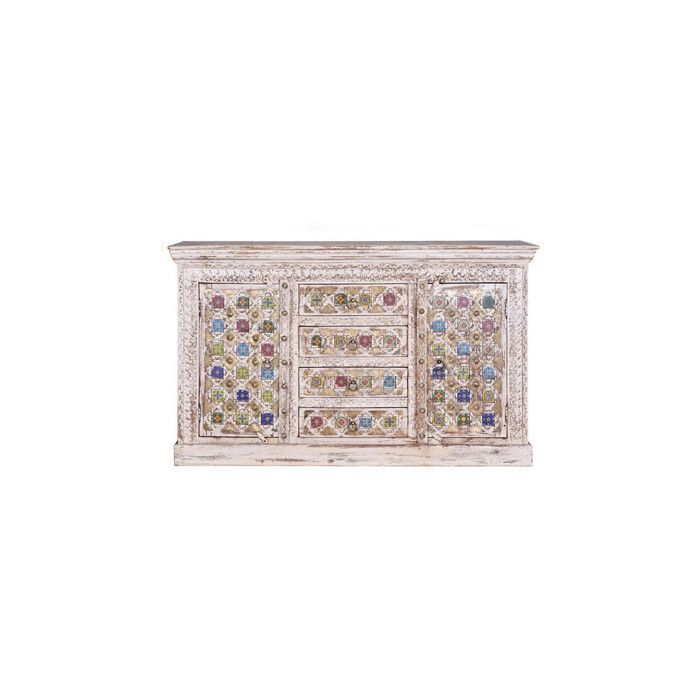 Buffet Bas - Giner y Colomer - Bois de Manguier - Détails Céramique et Bronze - Finition Blanche Buffet Bas - Giner y Colomer - Bois de Manguier - Détails Céramique et Bronze - Finition Blanche