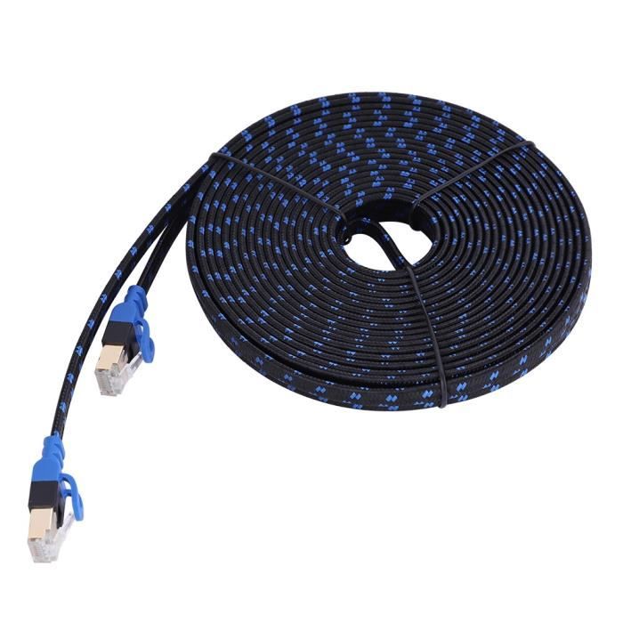 Câble Réseau CAT7 Plat DeleyCON 10 M - 10 Gbps, Blindé U/FTP, Gaine Nylon - Pour Gaming, Streaming, Bureau - Compatible RJ45