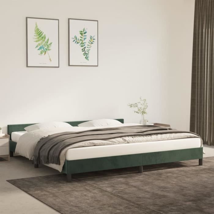 FAMIROSA Cadre de Lit avec Tête de Lit Vert foncé 200x200 cm Velours-594