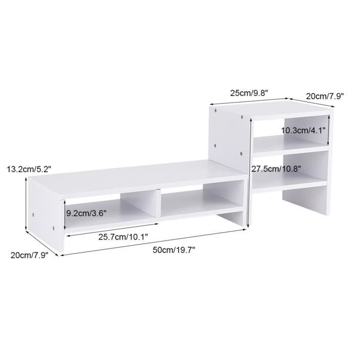 Support Surélevé Pour écran D'ordinateur - 11 Cm De Hauteur, 2 Niveaux, Organisateur Intégré - Pour Bureau Et étude - 2