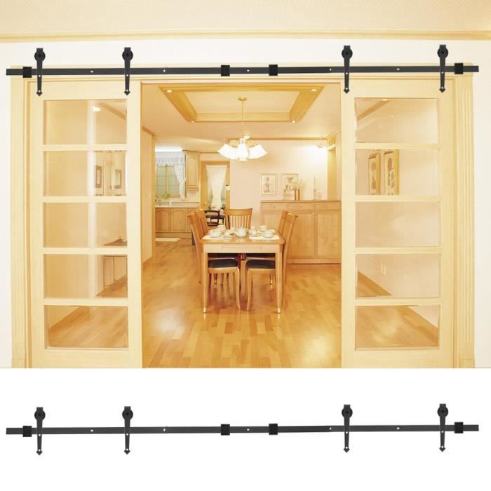 Rail de porte coulissante Barn Door Kit, 4m Double Door Barn Wood Sliding Door Rail Kit, Door