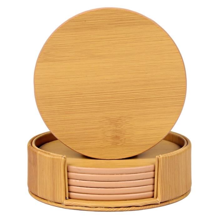 UTMACH 4 Pièces 9 Cm Sous-Verres Rond En Bambou Bambou