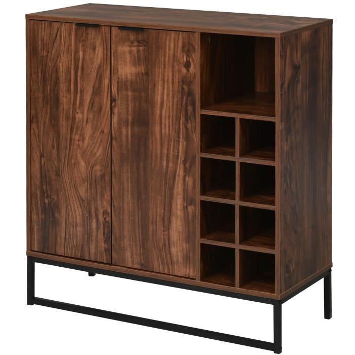 Armoire à vin, cave à vin avec deux portes, étagère à vin en fer et en bois. Marron. 86*75*35cm