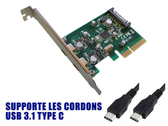 Carte  PCI Express PCIe vers USB 3.1 10GB 2 ports externes type C avec Chipset ASM1142