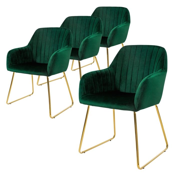 ML-Design Chaise de salle à manger set de 4 assise en velours vert Chaise de salon avec dossier et accoudoirs Chaise de cuisine