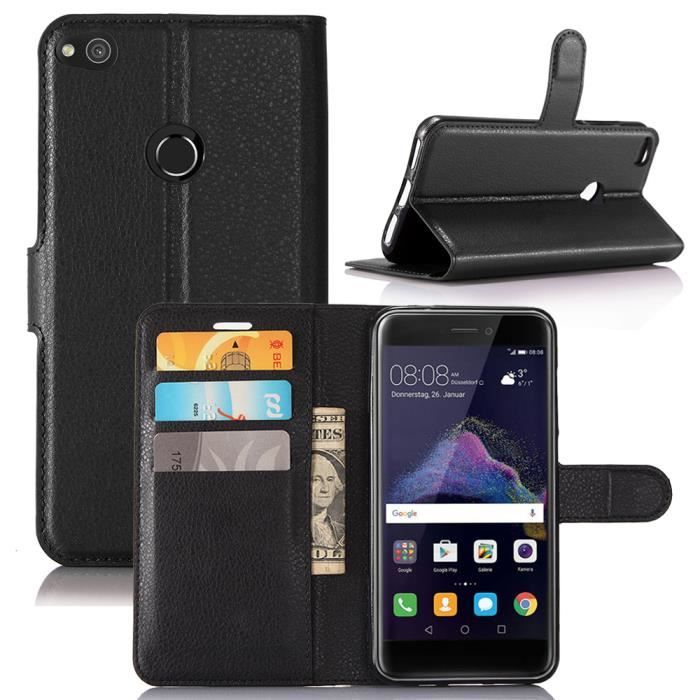 Coque Cuir Pour Huawei P8 Lite 2017 – Housse Magnétique Avec Poches Cartes, Support, Bleu Marine