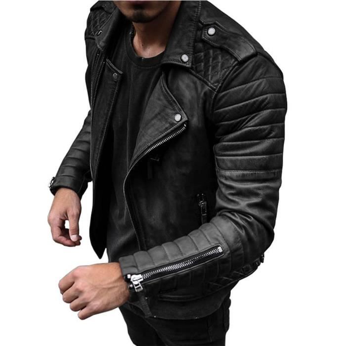 Veste Homme Veste Moto Homme en Pu Cuir Printemps Automne Vintage