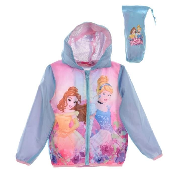 veste imperméable avec étui enfant fille princesses disney rose et bleu 3 à 6ans