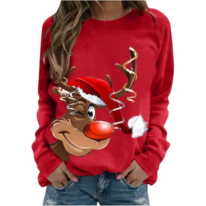 T-shirt De Noël Manches Longues Vert - Motif Assorti Chemise Rouge - Pull Moche Fête - Taille M