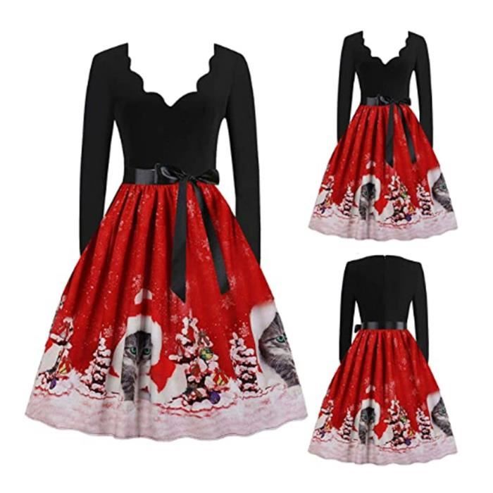 Robe Femme 1950s Vintage Sans Manches Imprimé Floral à Pois - Style Rockabilly Swing Avec Écharpe - Rouge M