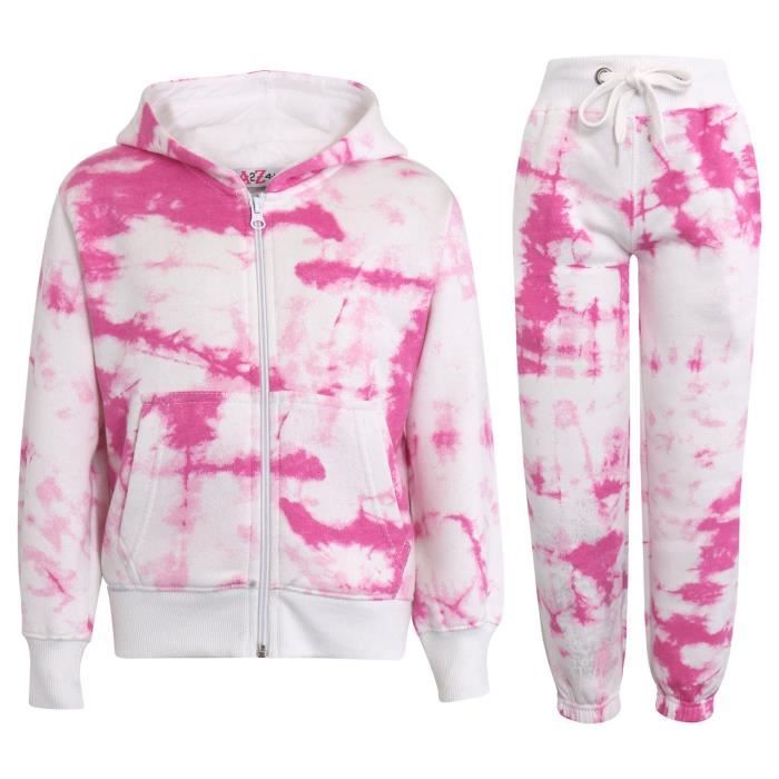 Survêtement Enfant Fille Selfie Tie Dye Rose - Haut et Bas Jogging 5-13 Ans