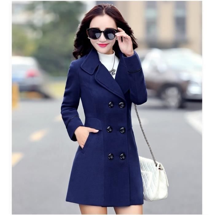 Manteau YAGENZ manteau en laine melange pour femme manteaux et vestes grande taille hauts longs automne et hiver Type Navy Blanc Cdiscount Pret a Porter