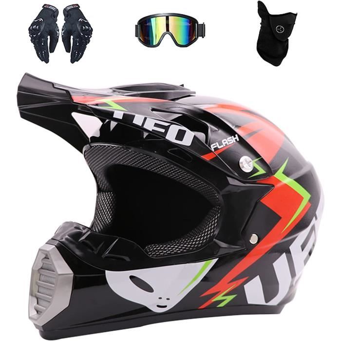 Casque Moto Cross Enfant Intégral - Avec Masque, Lunettes Et Gants, Homologué DOT, Pour VTT Et Motocross